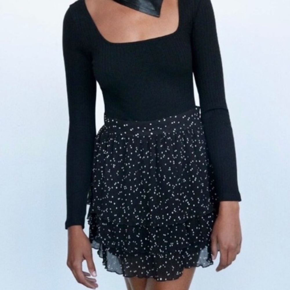 Zara black and white polka dot skort skirt NWT